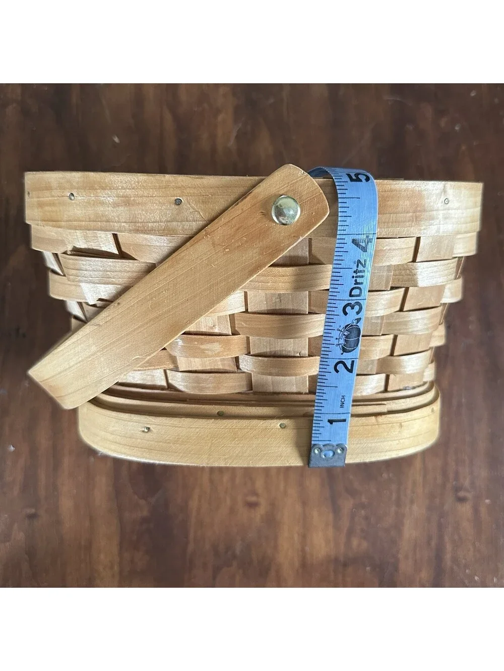 Vintage Small Oval Woven Wood Basket Swing Handle Primitive Farmhouse Decor 7